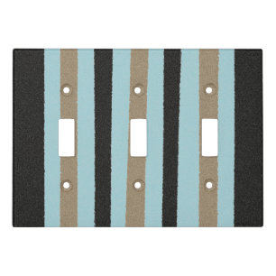 Teal Green Blue Yellow Black Stripes Light Switch Cover