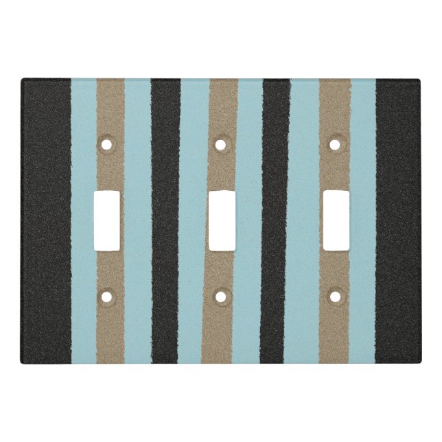 Teal Green Blue Yellow Black Stripes Light Switch Cover (Front)