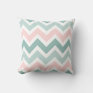 Teal Green Blush Pink Chevron Zigzag Pattern Throw Pillow