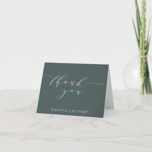 Teal Green Blush Script Thank You Wedding Couple