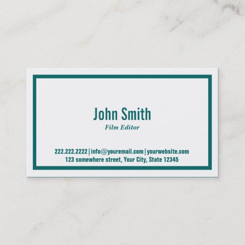 Teal Green Border Film Editor Business Card