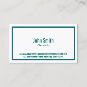 Teal Green Border Pharmacist Business Card