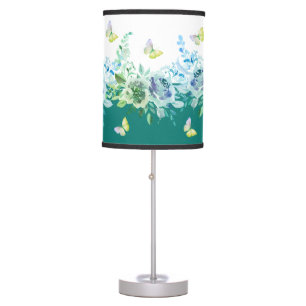 Teal Green Botanical Butterflies Lamp