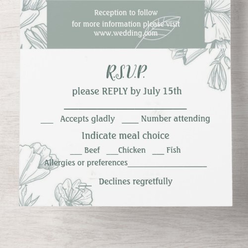 Teal Green Botanical Flowers Art Classic Simple  All In One Invitation