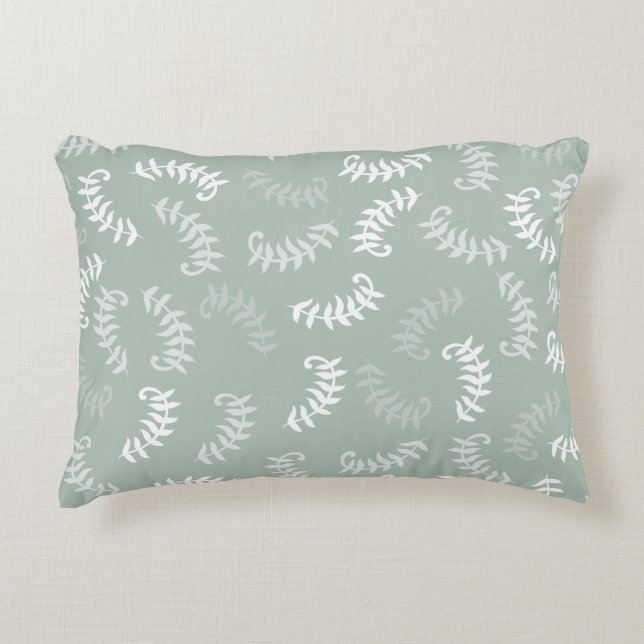 Teal Green Botanical Leaves Accent Pillow (Front)