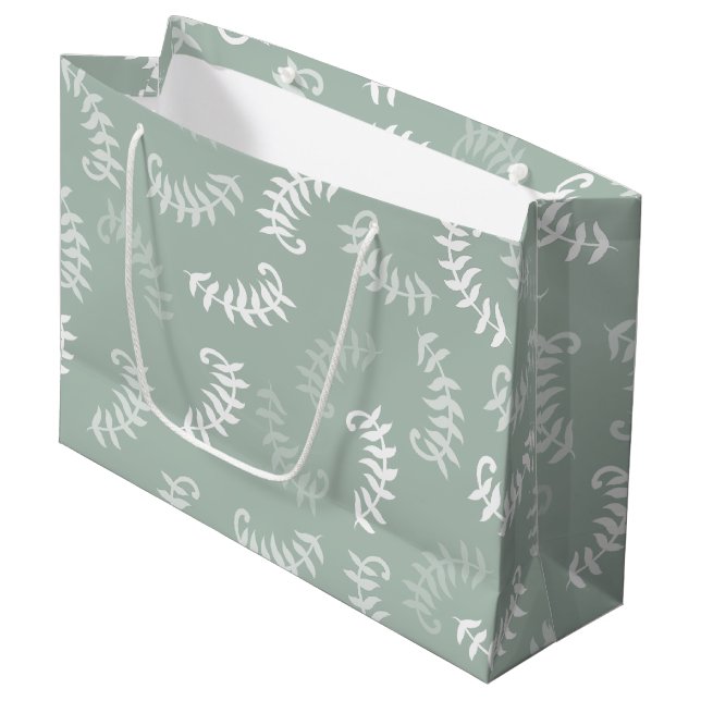 Teal Green Botanical Leaves  Large Gift Bag (Front Angled)