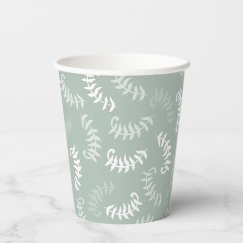 Teal Green Botanical Leaves  Paper Cups