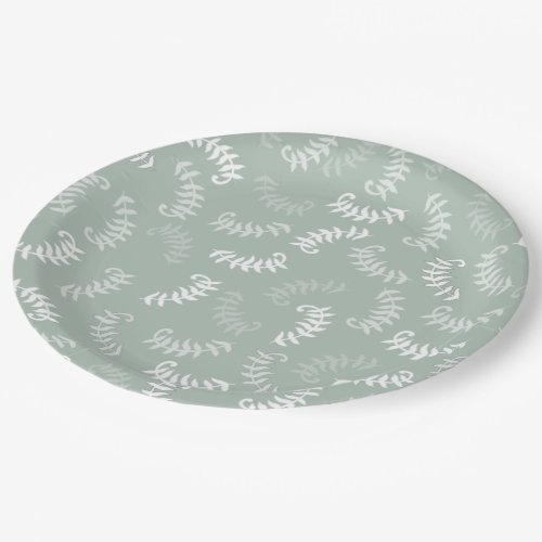 Teal Green Botanical Leaves  Paper Plates