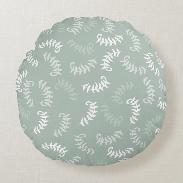 Teal Green Botanical Leaves  Round Pillow (Front)