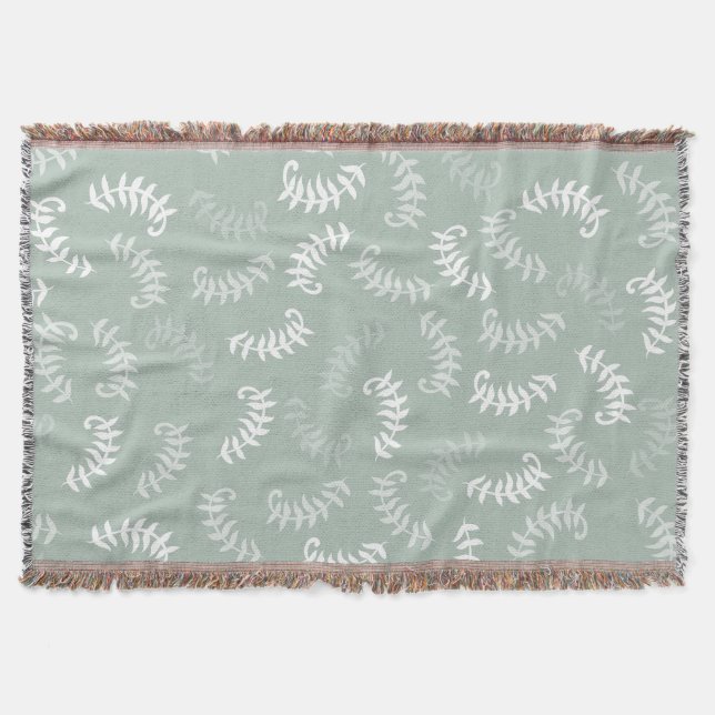 Teal Green Botanical Leaves Throw Blanket (Front)