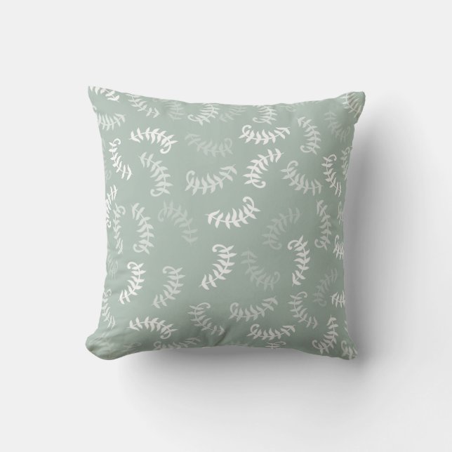 Teal Green Botanical Leaves Throw Pillow (Front)