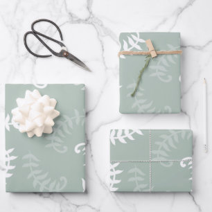 Teal Green Botanical Leaves Wrapping Paper Sheets