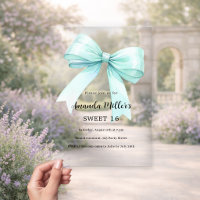 Teal green bow cream clear Sweet 16