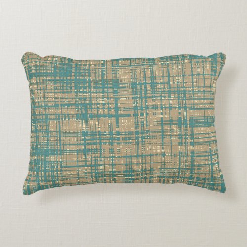 Teal Green Brown Beige Cream Tan Stripe Pattern Accent Pillow