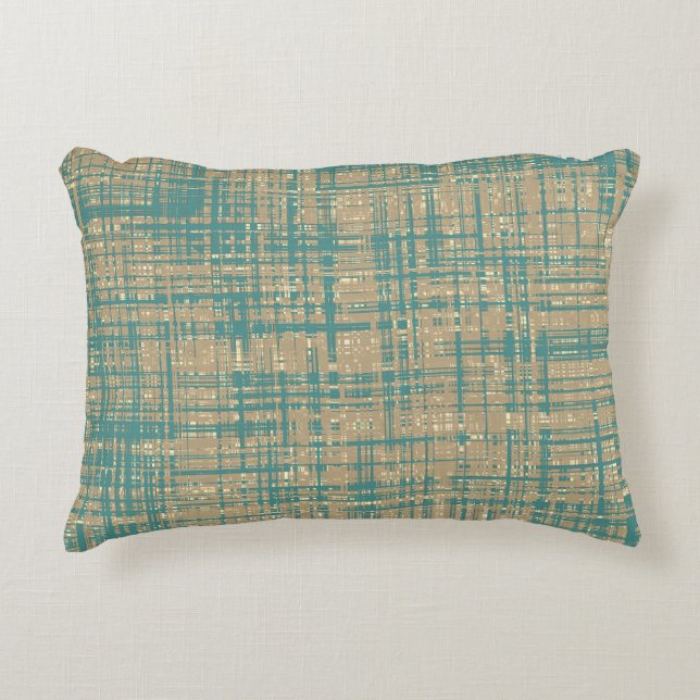 Teal Green Brown Beige Cream Tan Stripe Pattern Accent Pillow (Front)