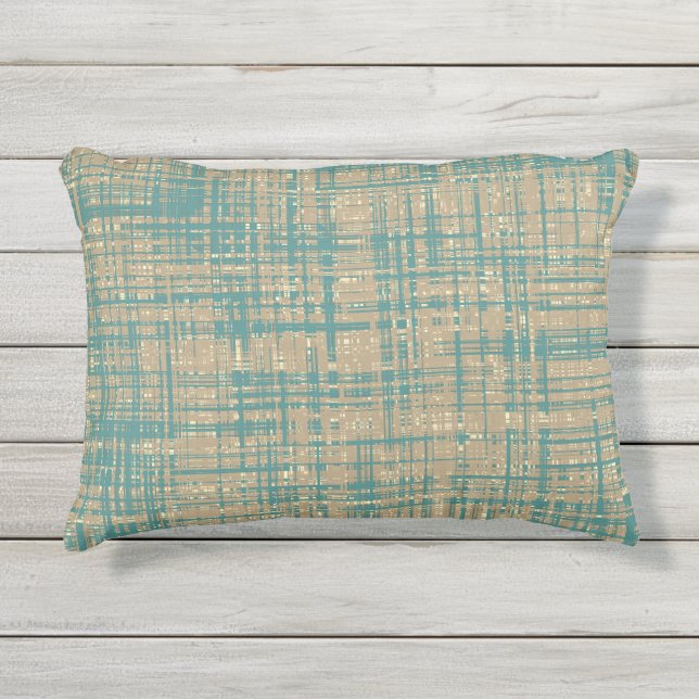 Teal Green Brown Beige Cream Tan Stripe Pattern Outdoor Pillow (Front)
