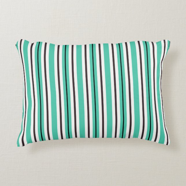 Teal Green Brown Black White Stripes Accent Pillow (Front)