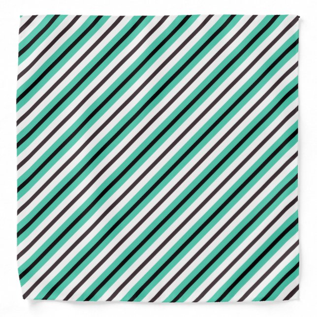 Teal Green Brown Black White Stripes Bandana (Front)