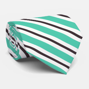 Teal Green Brown Black White Stripes Neck Tie