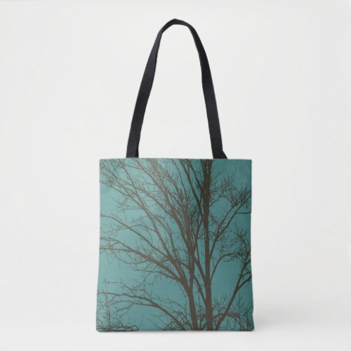 Teal Green Brown Tree Branches Tote Bag