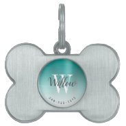 Teal Green Brushed Metal Monogram Ombre Dog Bone Pet Id Tag at Zazzle