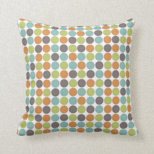 Teal Green Burnt Orange Taupe Brown Polka Dots Throw Pillow