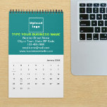Teal Green Business Brand on Calendar<br><div class="desc">Teal green color business branding on customizable calendar. Customize it by uploading your business logo, typing your business name, address, phone number, e-mail and website. You can include it in your promotional products, giveaway items or gifts to your customers or clients, a marketing strategy to advertise your business or to...</div>