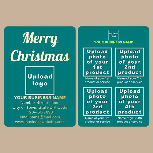 Teal Green Business Brand on Christmas Foil Holiday Card