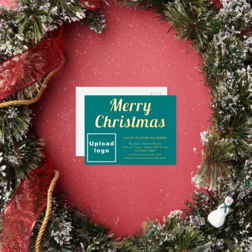 Teal Green Business Brand on Christmas Foil Holiday Postcard