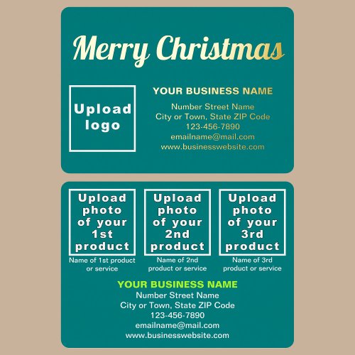 Teal Green Business Brand on Christmas Rectangle Foil Holiday Card