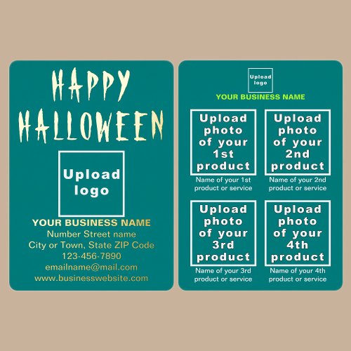 Teal Green Business Brand on Halloween Foil Holiday Card