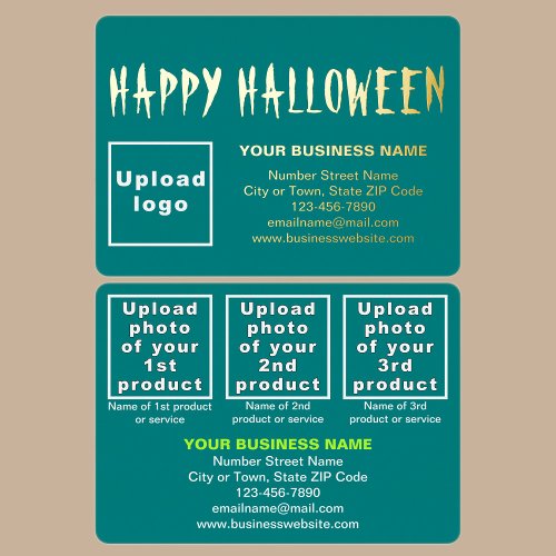 Teal Green Business Brand on Halloween Rectangle Foil Holiday Card