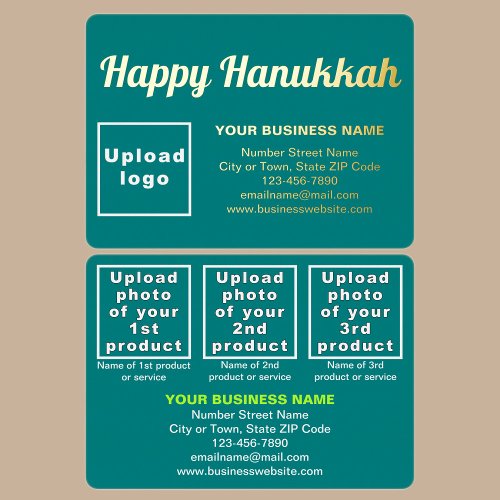 Teal Green Business Brand on Hanukkah Rectangle Foil Holiday Card