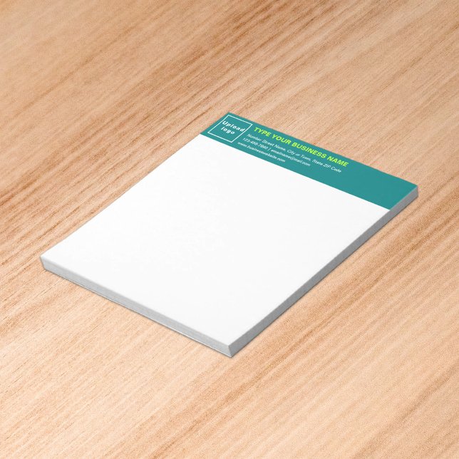 Teal Green Business Brand on Heading of Small Notepad (Build brand name awareness. Your business brand on teal green heading of small notepad.)