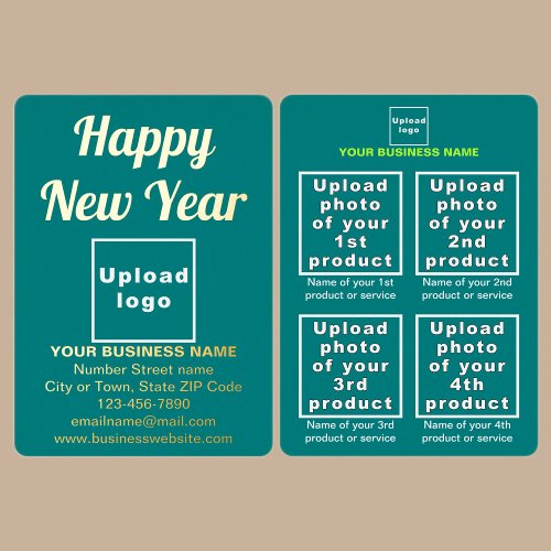Teal Green Business Brand on New Year Foil Holiday Card