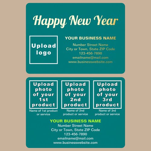 Teal Green Business Brand on New Year Rectangle Foil Holiday Card