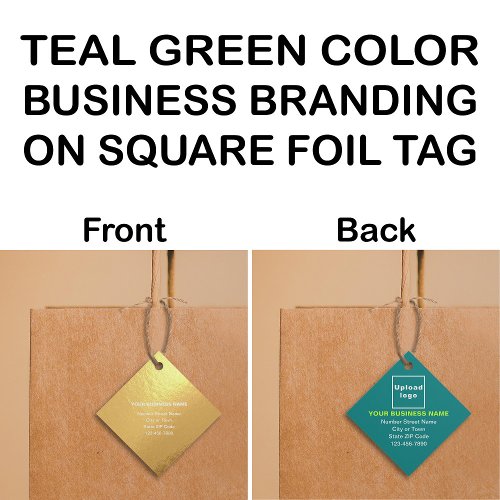 Teal Green Business Brand on Square Foil Tag