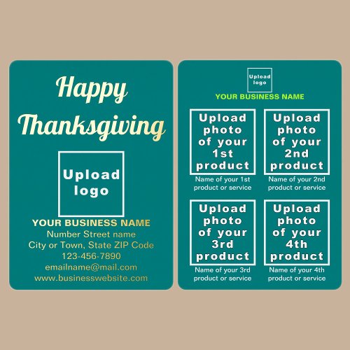 Teal Green Business Brand on Thanksgiving Foil Holiday Card