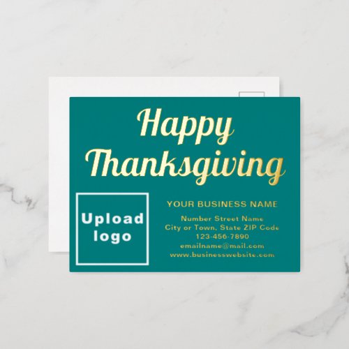 Teal Green Business Brand on Thanksgiving Foil Holiday Postcard