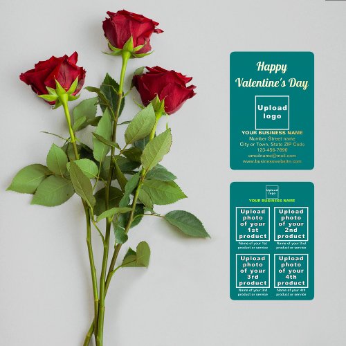 Teal Green Business Brand on Valentine Foil Holiday Card
