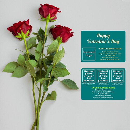 Teal Green Business Brand on Valentine Rectangle Foil Holiday Card