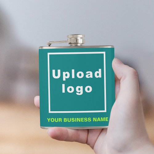 Teal Green Business Brand on Vinyl Wrapped Flask