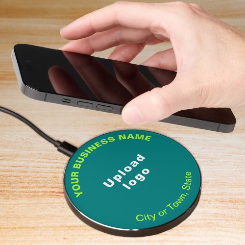 Teal Green Business Brand on Wireless Charger