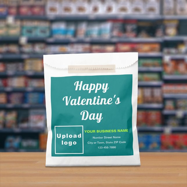 Teal Green Business Brand; Valentine; Paper Bag (Teal green business brand with Valentine greeting on paper bag.)