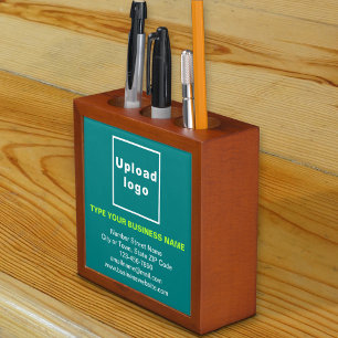 Teal Green Business Branding on Desk Pen Organizer