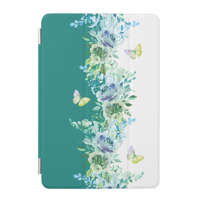Teal Green Butterfly Floral ipad Cover (Front)