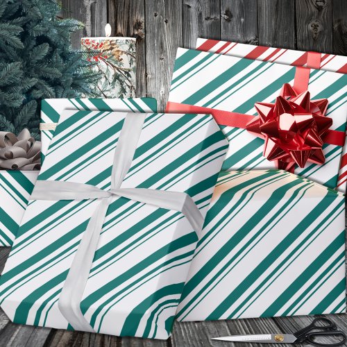 Teal Green Candy Cane Stripe Holiday Wrapping Paper