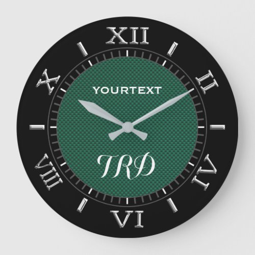 Teal Green Carbon Fiber Personalized Monogram Dial Large Clock