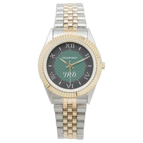 Teal Green Carbon Fiber Personalized Monogram Watch