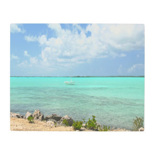 TEAL GREEN CARIBBEAN WATER BENEATH BLUE SKY METAL PRINT
